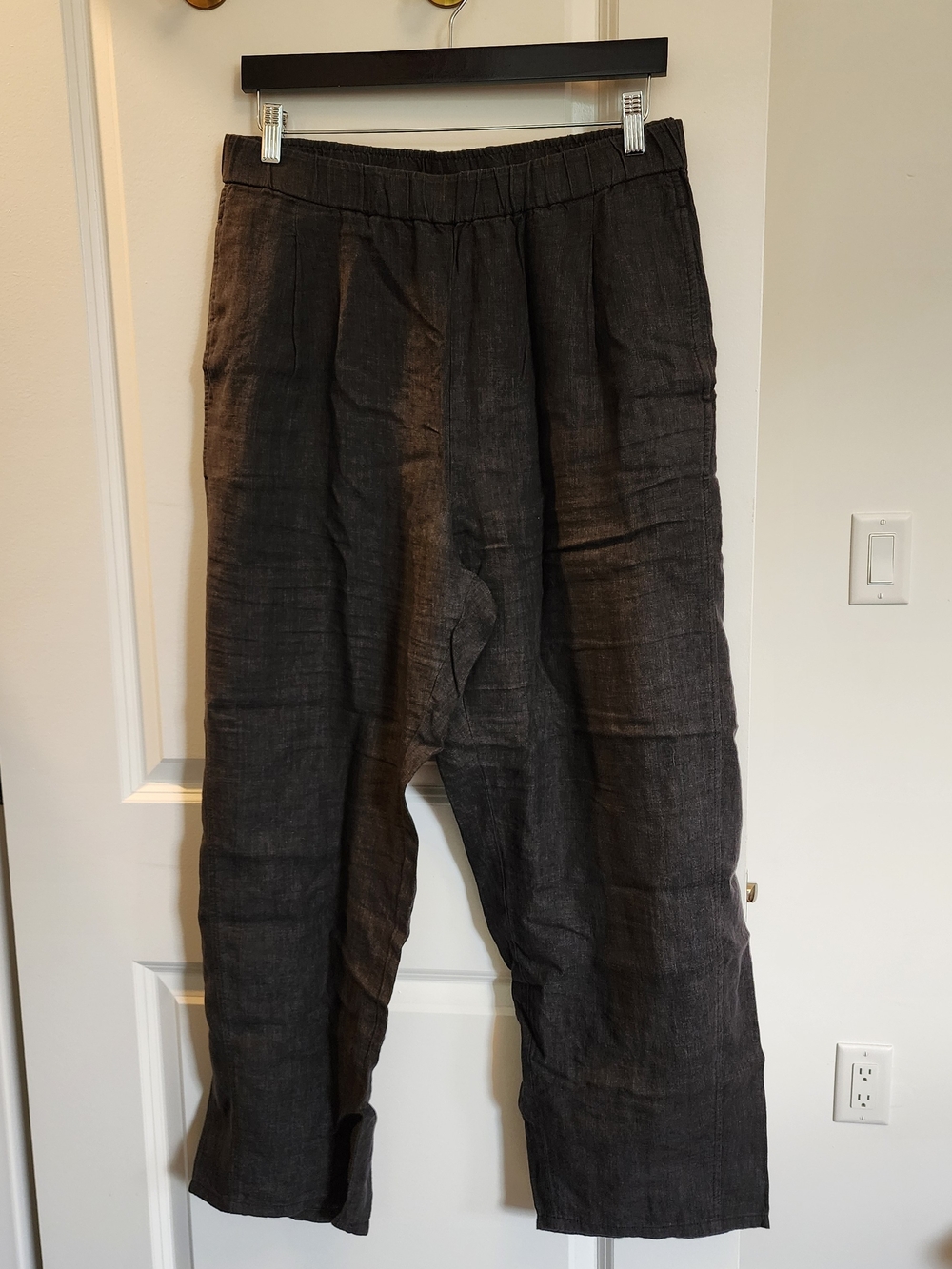 Eileen Fisher Dark Charcoal Linen-Blend Elastic Waist Lantern Pants